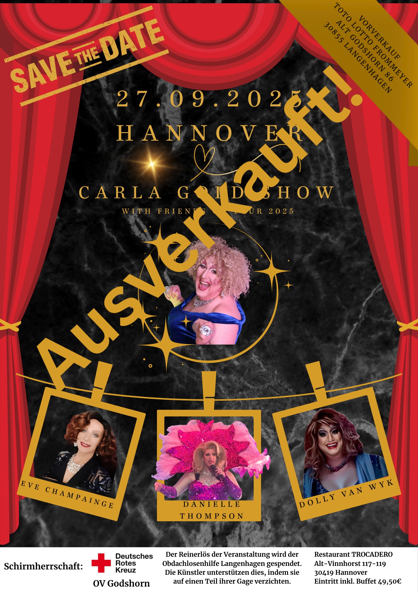 Plakat der ausverkauften CARLA GOLD SHOW – Friends on Tour 2025 in Hannover